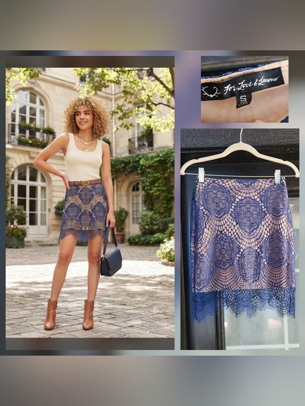 For Love And Lemons Navy Lace Mini Skirt